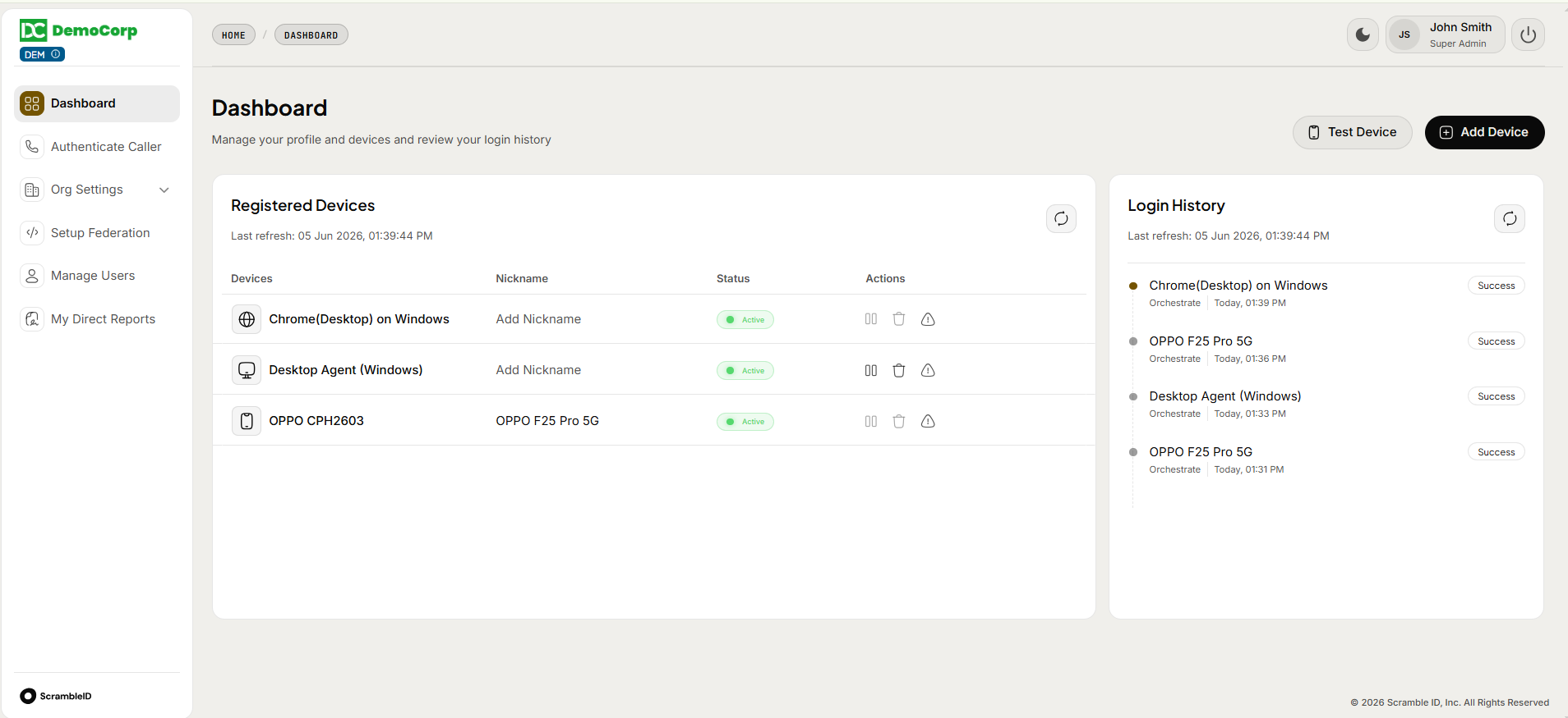Admin Console: Dashboard