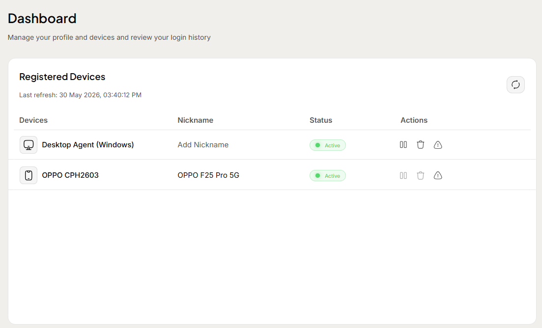 Admin Console: Registered Devices