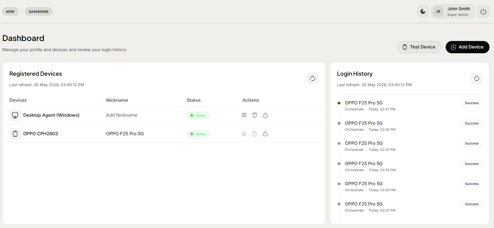 Admin Console: Add New Device