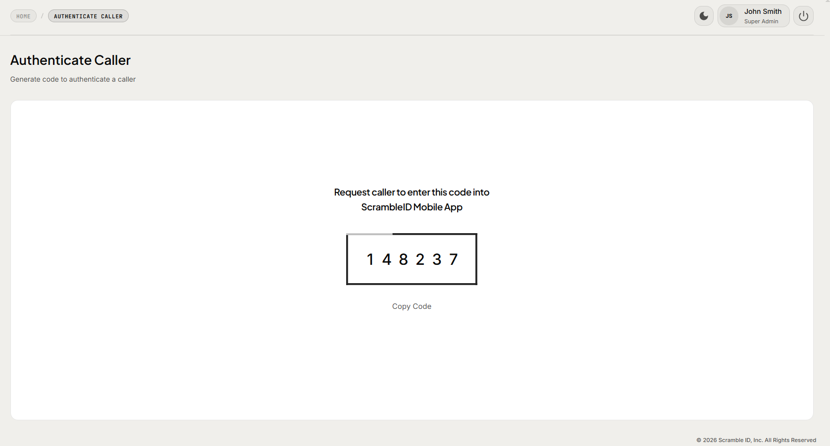 Admin Console: Authenticate Caller