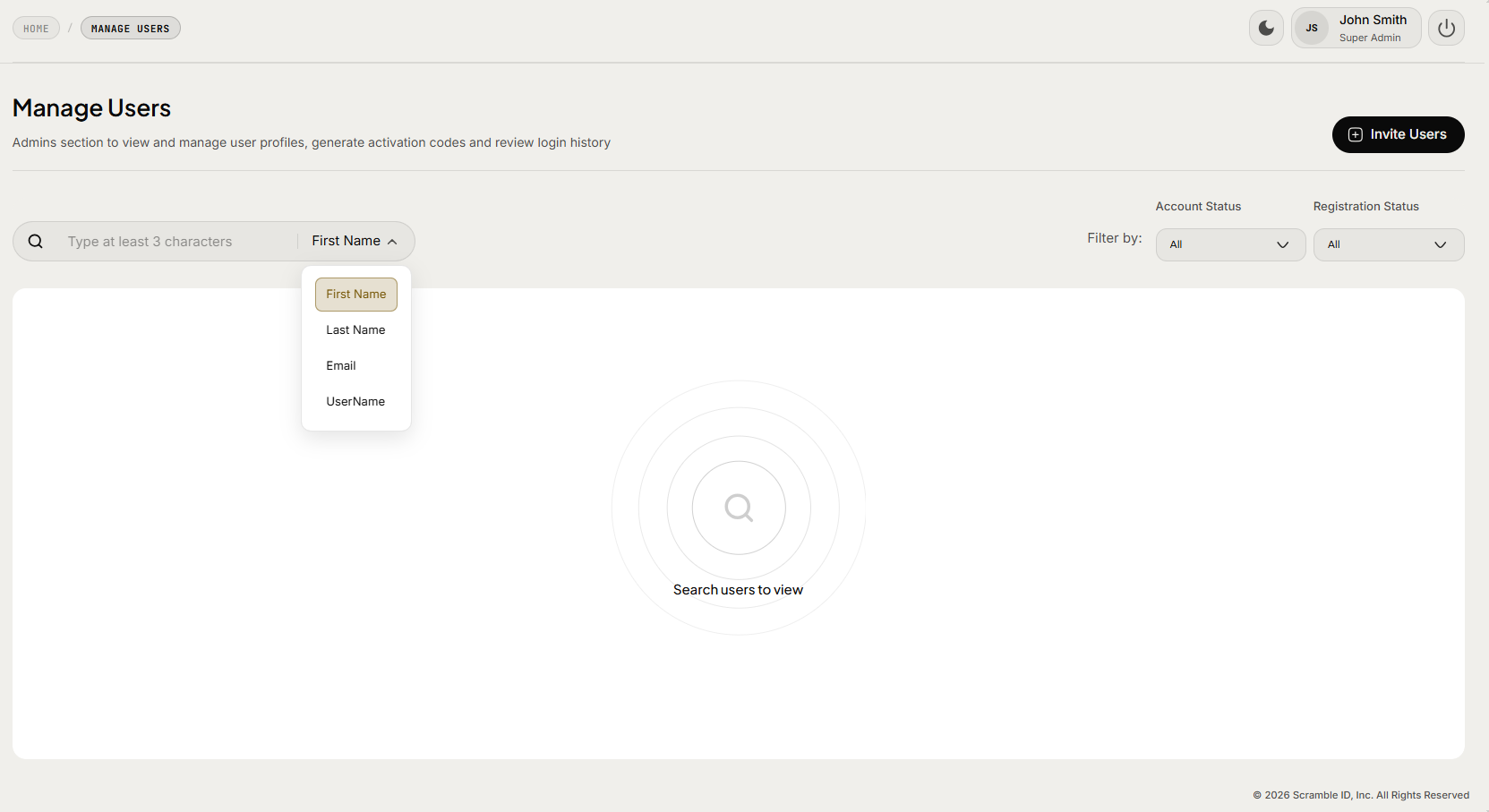 Admin Console: Search Users