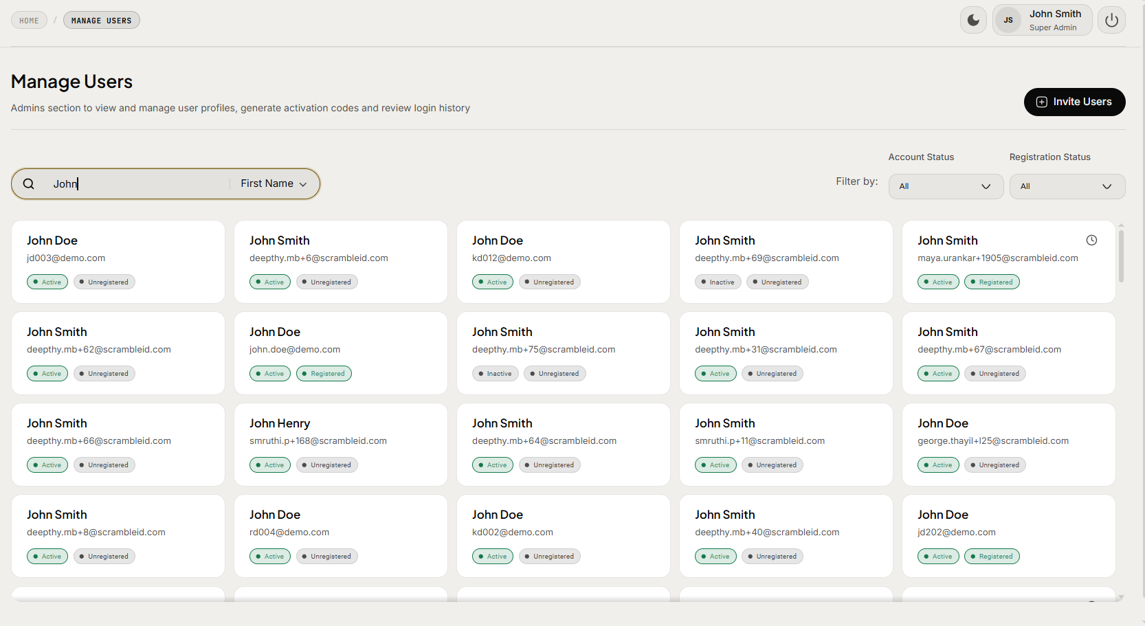 Admin Console: Search Results