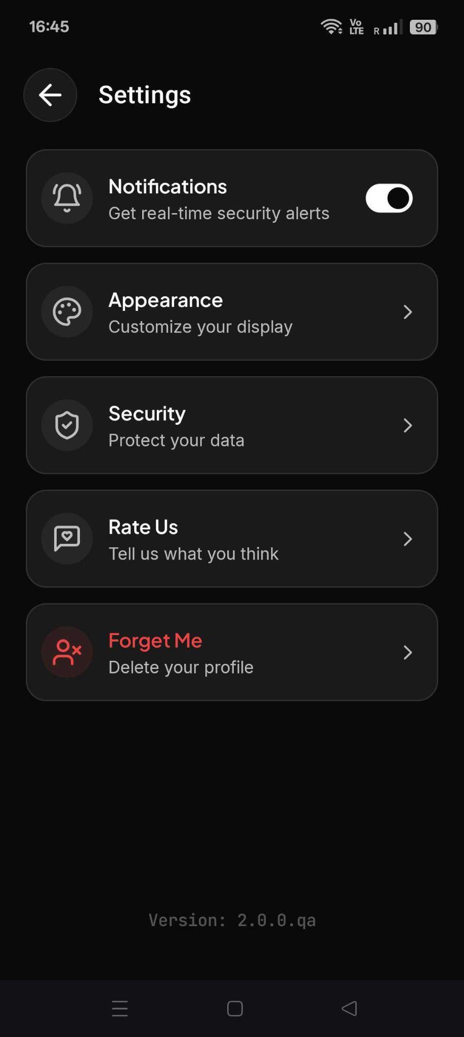 Mobile App: Profile > Settings > Notifications