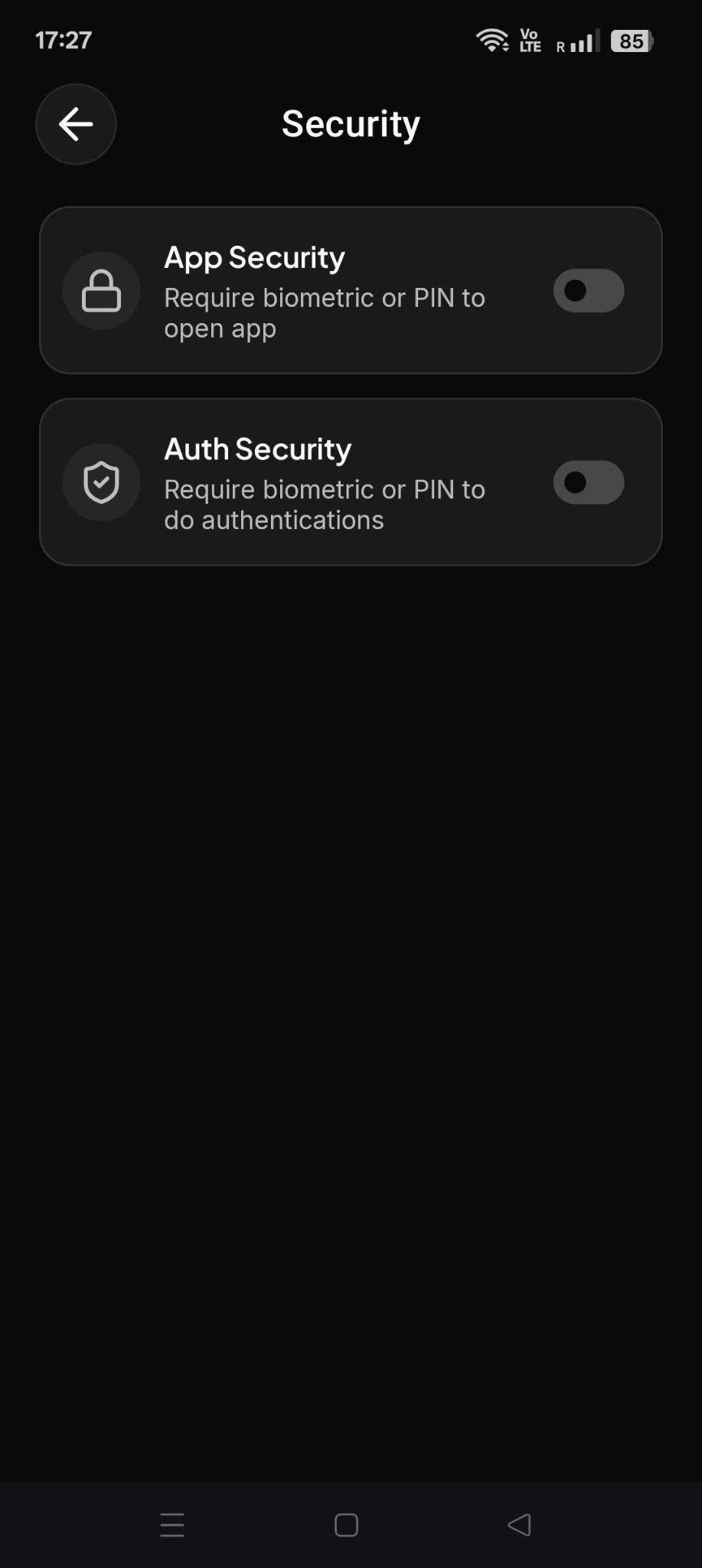 Mobile App: Profile > Settings > Security