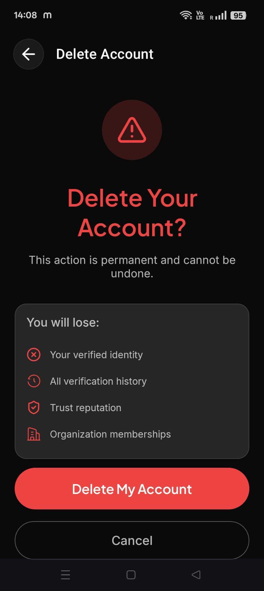 Mobile App: Profile > Settings > Forget me (2)