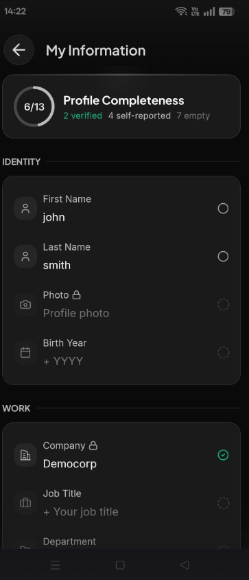 Mobile App: Profile > My Information