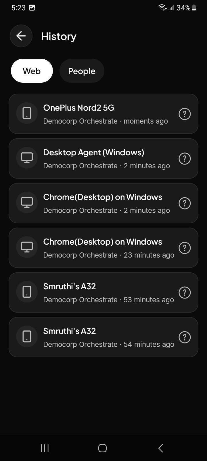 Mobile App: Profile > History > Web