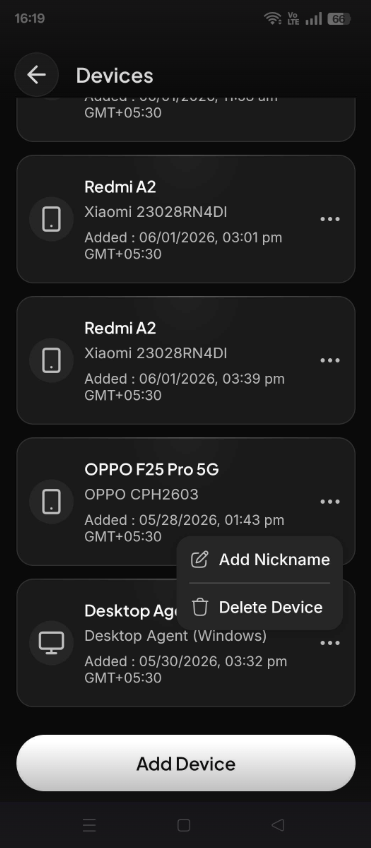 Mobile App: Profile > Devices (3)