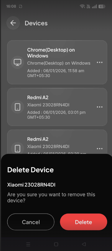 Mobile App: Profile > Devices (6)